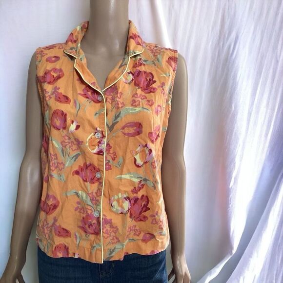 Vintage Pine Cone Hill Button Down Cropped P.J. Top Size: M - Picture 1 of 5
